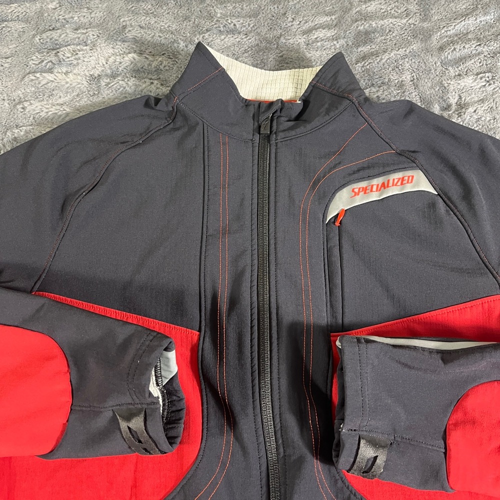 Specialized Mens Cycling Jacket Black Red Full Zip Fleece Lined Size Large AP005